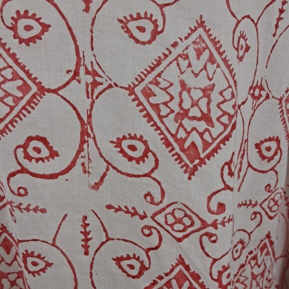 Barbara Gerwit Size XL White with Pink/Red Design Tunic Split Neck Long Sleeve - Picture 3 of 11